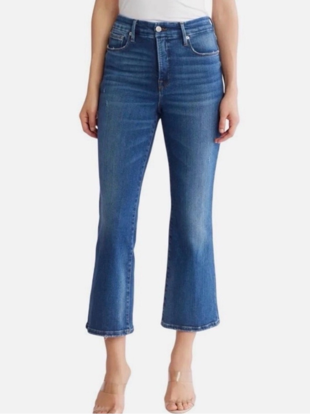 Good American GOOD LEGS CROP MINI BOOT Size 14/32 Flare High Rise Indigo Denim